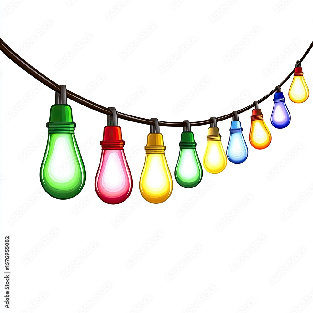 Fototapete a long string of christmas lights, a simple vector illustration with a white background