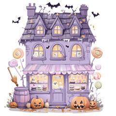Halloween Storefront PNG &ndash; Festive, spooky storefront illustration with pumpkins, autumn decor, and Halloween accents. Perfect for digital design, invitations, and marketing projects