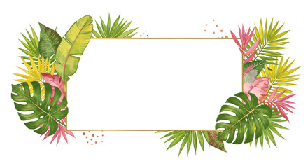 Watercolor Tropical Leaf Frame Botanical Summer Floral Design Illustration