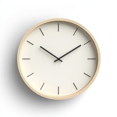 A minimalist clock with simple lines and neutral colors, set against an isolated white background