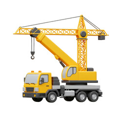 Yellow Crane Truck Construction Heavy Equipment 3D Illustration