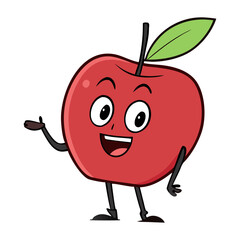 Cute Cartoon Red Apple Illustration Happy Fruit Design