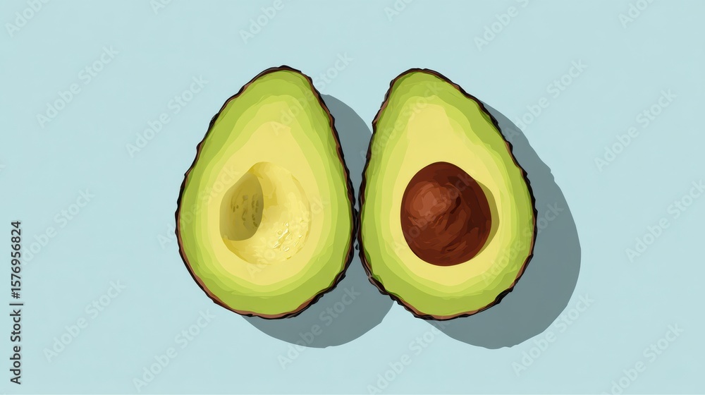 Poster halved avocados with smooth texture and rich green color against a soft background for a fresh and h