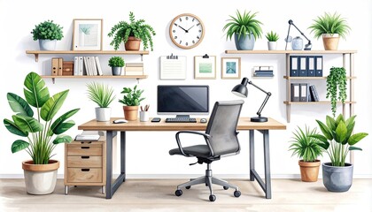 Fototapeta premium Modern workspace with plants