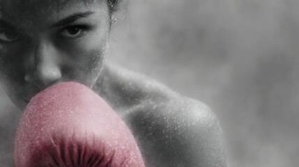boxer, pink and grey photo, face, woman, expression, 