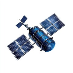 3D vector illustration of a satellite with solar panels on a white background,