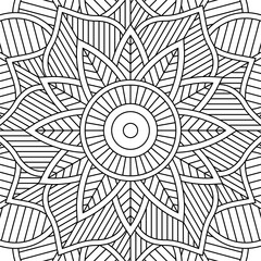Vector mandala ornament pattern. Square line design for coloring book, card, pillow, fashion print, scrapbooking.  Oriental monochrome background