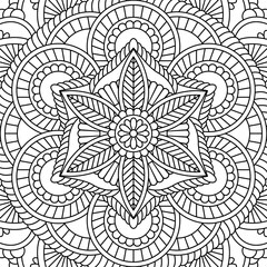 Vector mandala background. Line square design for coloring book, pillow, fashion print, scrapbooking, utensils, engraving. Monochrome pattern  