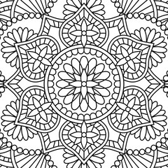 Vector mandala ornament pattern. Square line design for coloring book, card, pillow, fashion print, scrapbooking.  Oriental monochrome background