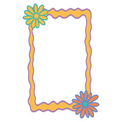 Frame. Square Groovy frame jagged scallop edge frame text box or border. Rainbow spreading multicolored lines. Curve funky y2k retro form.