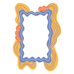 Frame. Square Groovy frame jagged scallop edge frame text box or border. Rainbow spreading multicolored lines. Curve funky y2k retro form.