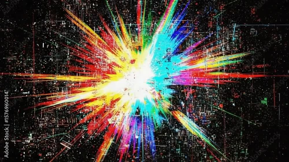 Poster abstract light bursting with colorful lines on dark background
