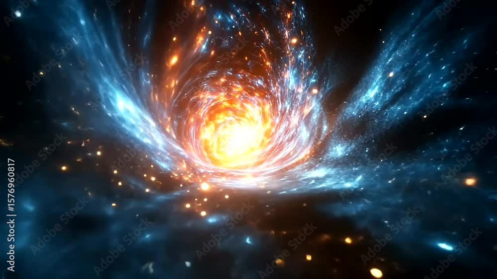 Poster abstract cosmic energy vortex with glowing particles and swirling patterns