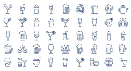 Fototapeta premium Collection of linear cocktail and beverage icons in minimalist style