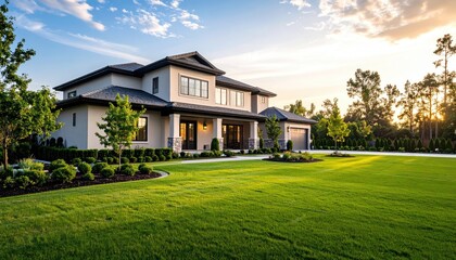 Fototapeta premium Modern house at sunset