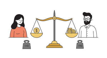 Balance between gender pay and workload depicted in minimalist style
