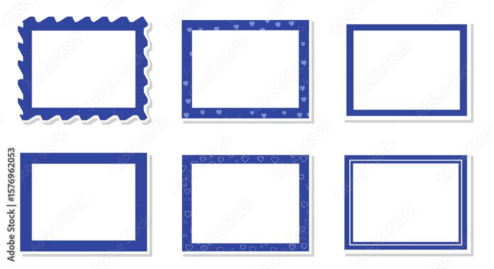 Poster Set of six blue rectangular frames with various patterns and shadows