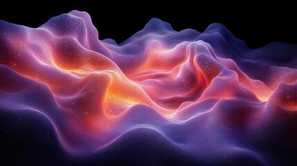Abstract, vibrant, undulating forms in glowing colors.