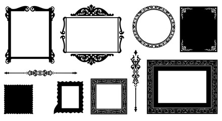 Elegant ornate frame collection with vintage decorative elements in silhouette style