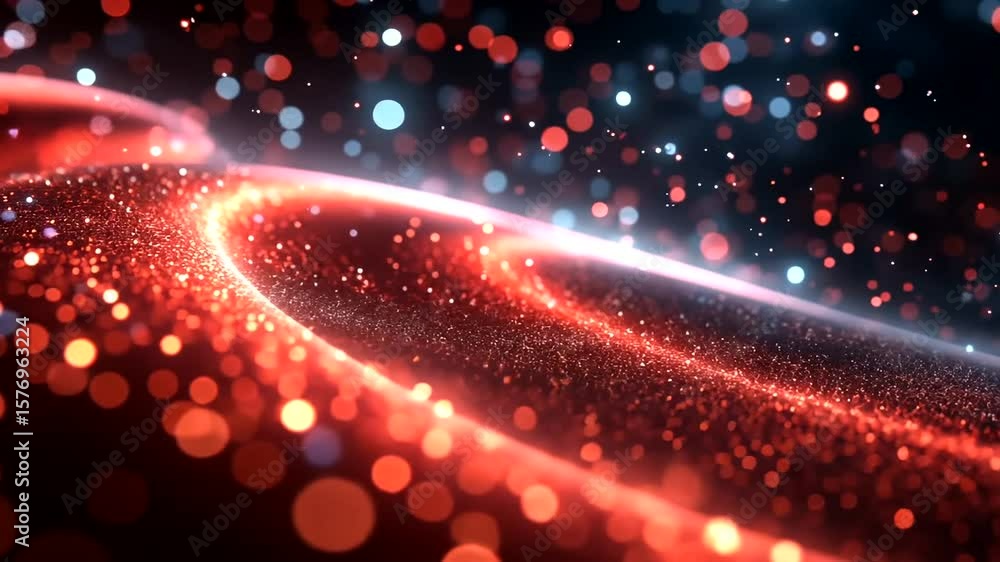 Poster abstract cosmic wave background with sparkling lights and particles in red and blue tones