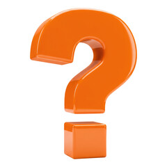 A 3D Orange Question Mark Isolated on a Transparent PNG Background. Cut Out, Clipping Path.