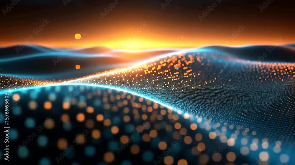 Aufkleber abstract data landscape: a futuristic visualization of data waves with vibrant illumination