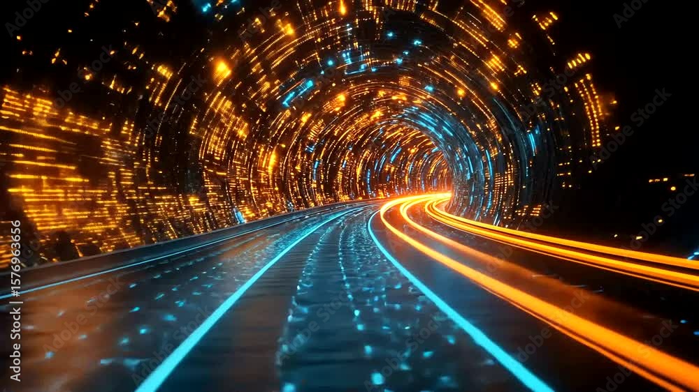 Fototapete abstract data stream tunnel: a dynamic visual journey through digital network