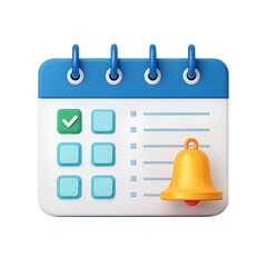 3d calendar with checklist and notification bell isolated on transparent background