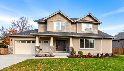Modern house with front porch and driveway