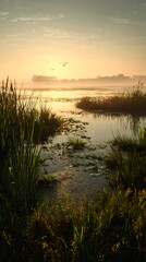 Golden Hour Embrace: Tranquility and Harmony in the Wetland Reaches at Dusk