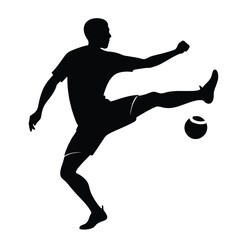 Obraz premium Silhouette of a soccer player kicking a ball with force and dynamic action isolated on white background