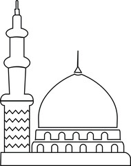 Masjid Nabawi Dome at Medina Saudi-Arabia vector illustration icon. Hajj Mubarak. Milad un Nabi Muhammad Arabic calligraphy mosque Ramadan Eid banner symbol isolated on transparent background.