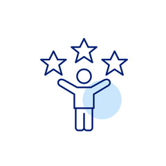 Stick figure with arms raised. Milestone achieved celebration. Premium user experience. Pixel perfect, editable stroke vector icon
