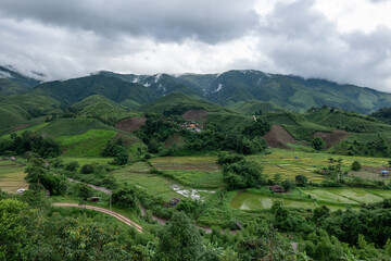 Obraz premium View of the beautiful undulating hills of Sapan, Nan at Northern Thailand