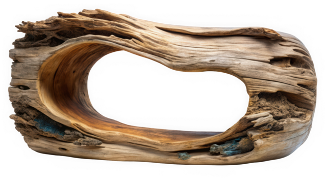 An artistic piece of driftwood sculpture showcasing a stunning natural grain and smooth contours, blending rustic charm with elegance. Perfect for home decor.