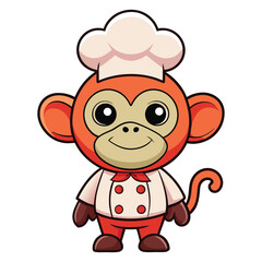 Fototapeta premium Cute cartoon monkey chef wearing a chef hat and uniform