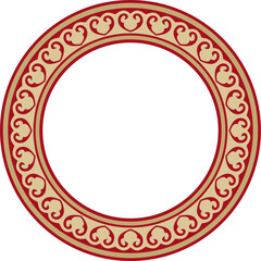 Vector gold with red round classic byzantine ornament. Circle, ring, border, Ancient Greece, Eastern Roman Empire frame. Decoration of the Russian Orthodox Church

