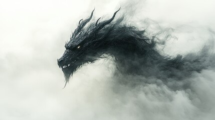 Fototapeta premium Dark dragon head emerging from smoke.