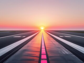 Obraz premium Sunset landing strip airport photography urban landscape wide angle travel inspiration