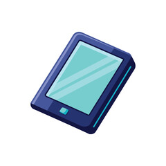 Modern dark blue e reader device with light blue screen