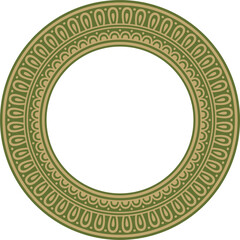 Classic Greek green and gold round ornament. Vector pattern, circle of ancient Hellenes. European border - ring.
