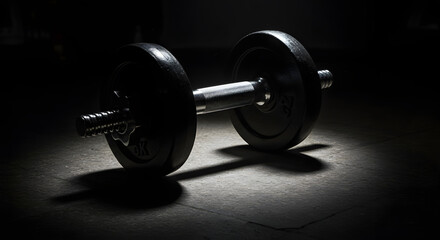 Dumbbell on Dark Floor with Soft Side Light