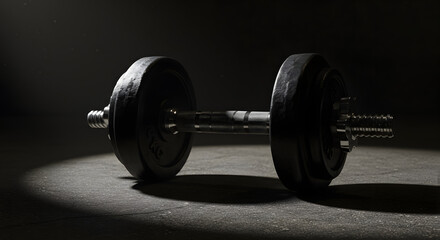 Naklejka premium Dumbbell Under Spotlight on Dark Background