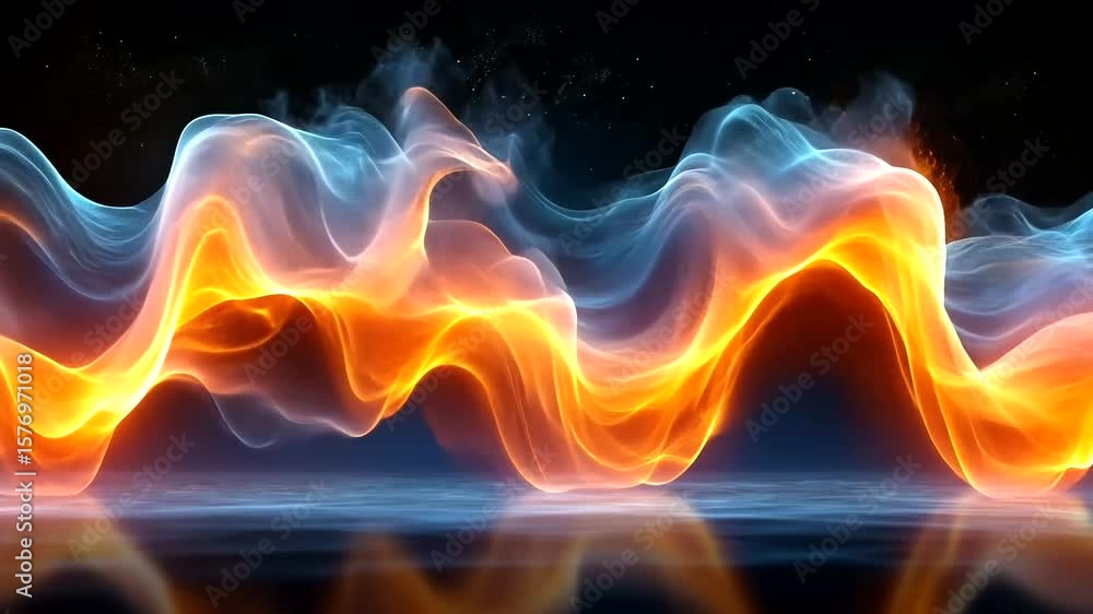 Poster abstract fire and ice waves with reflection, dynamic energy motion background loop