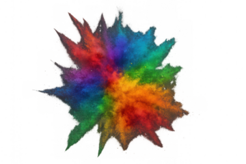 Colorful powder exploding, creating a vibrant spectrum on a transparent background, perfect for adding a burst of color to any project