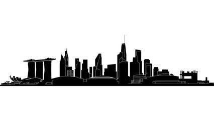 Obraz premium City skyline silhouette of modern architecture in black 