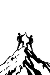 Two climbers reaching the summit of a mountain and celebrating  