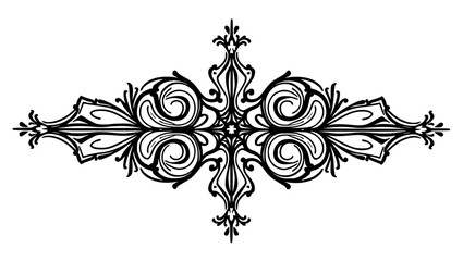 Ornate black vector floral design element on transparent background