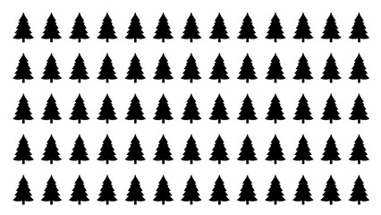 A repeating pattern of black Christmas trees on a transparent background  