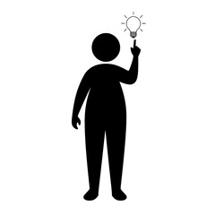 Abstract silhouette of a man with a glowing light bulb on a transparent background